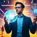 Home 18 AI를 활용한 예측 모델 구축 - **Prompt:** A diverse group of data scientists, wearing smart casual attire and safety glasses, are ...