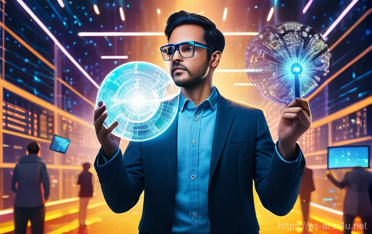 AI를 활용한 예측 모델 구축 - **Prompt:** A diverse group of data scientists, wearing smart casual attire and safety glasses, are ...